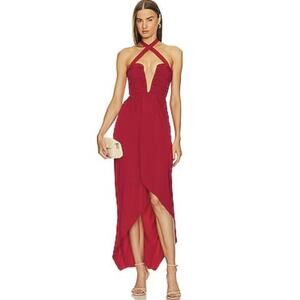 MICHAEL COSTELLO X REVOLVE Red Drapey Jersey Leo Halter Dress Gown